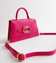 New Look Bright Pink Faux Croc Top Handle Cross Body Bag